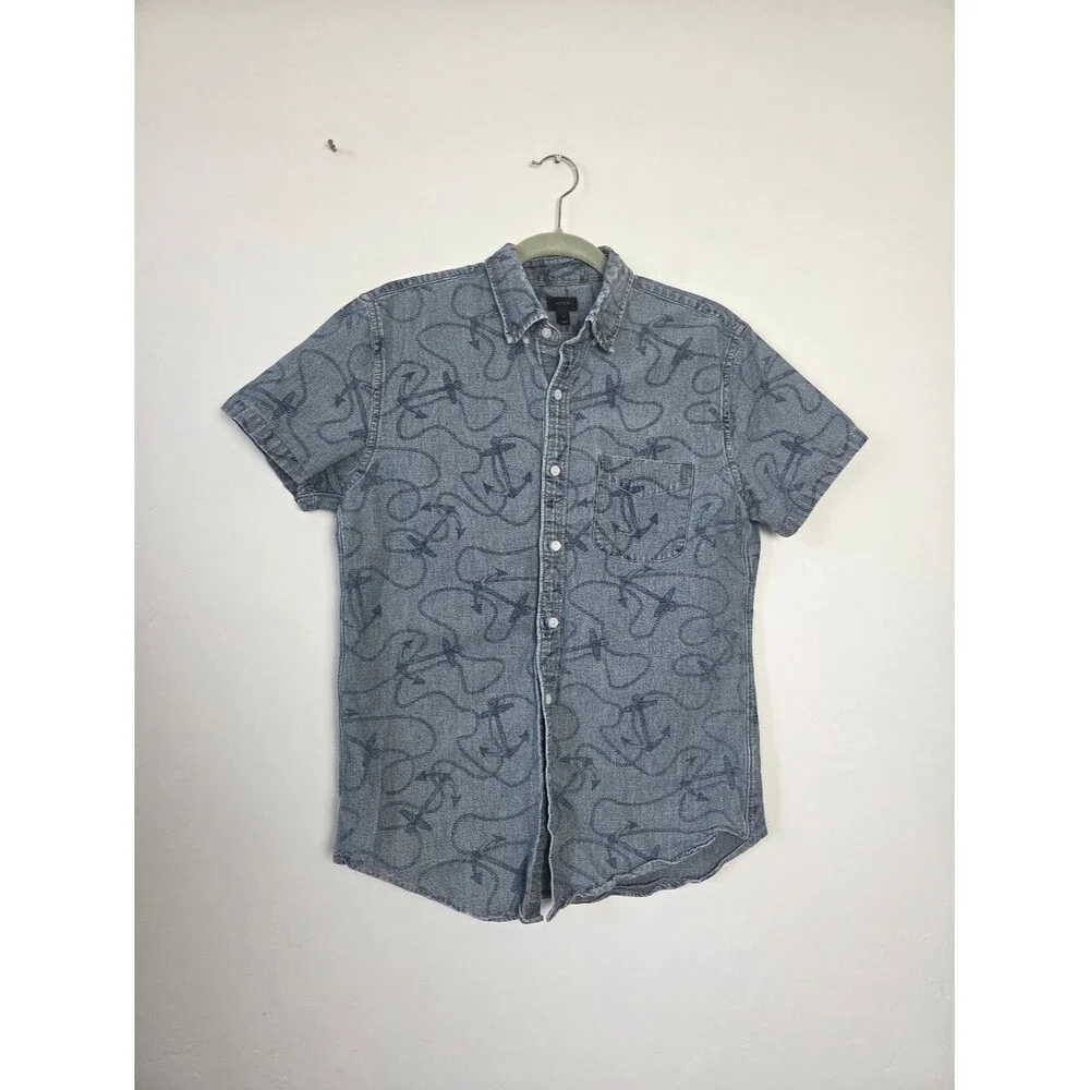 J.Crew Denim Chambray Button Front Shirt Nautical Coastal Preppy Yacht Men's M